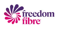 Freedom Fibre logo with stylized purple and pink swirl graphic.
