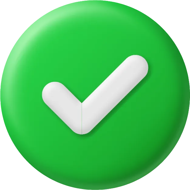 White check mark inside a green circular button icon.