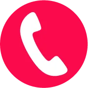 White telephone handset icon inside a red circle background.