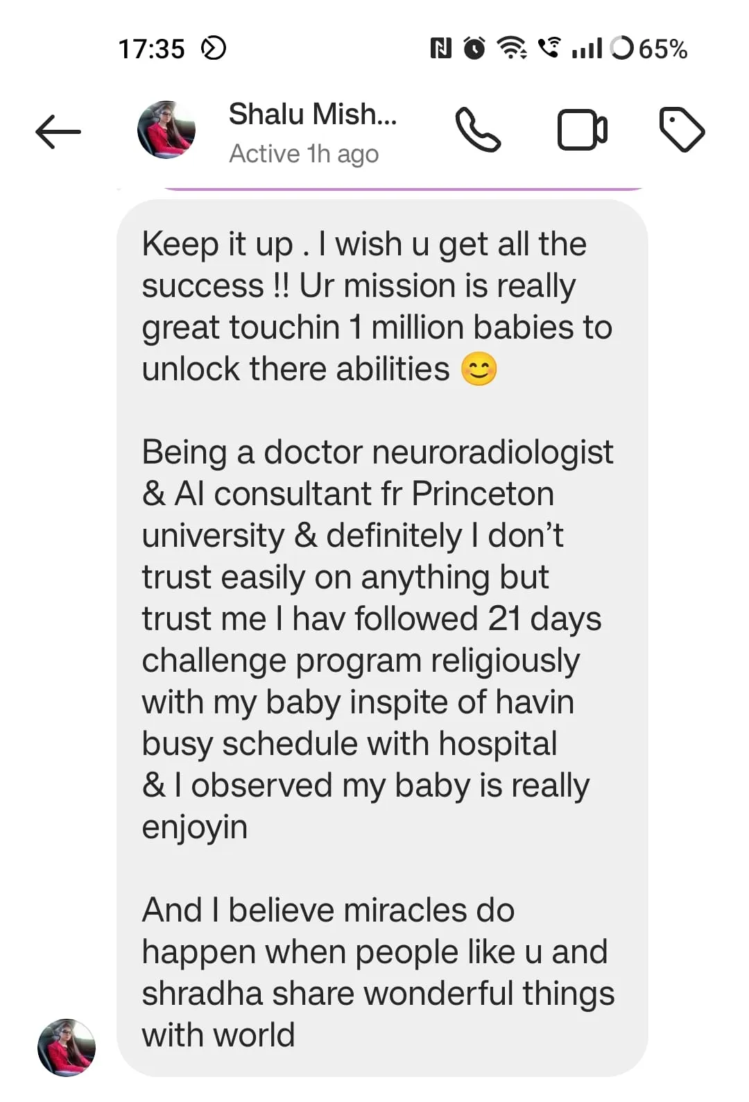 Testimonial from Shalu Mishra