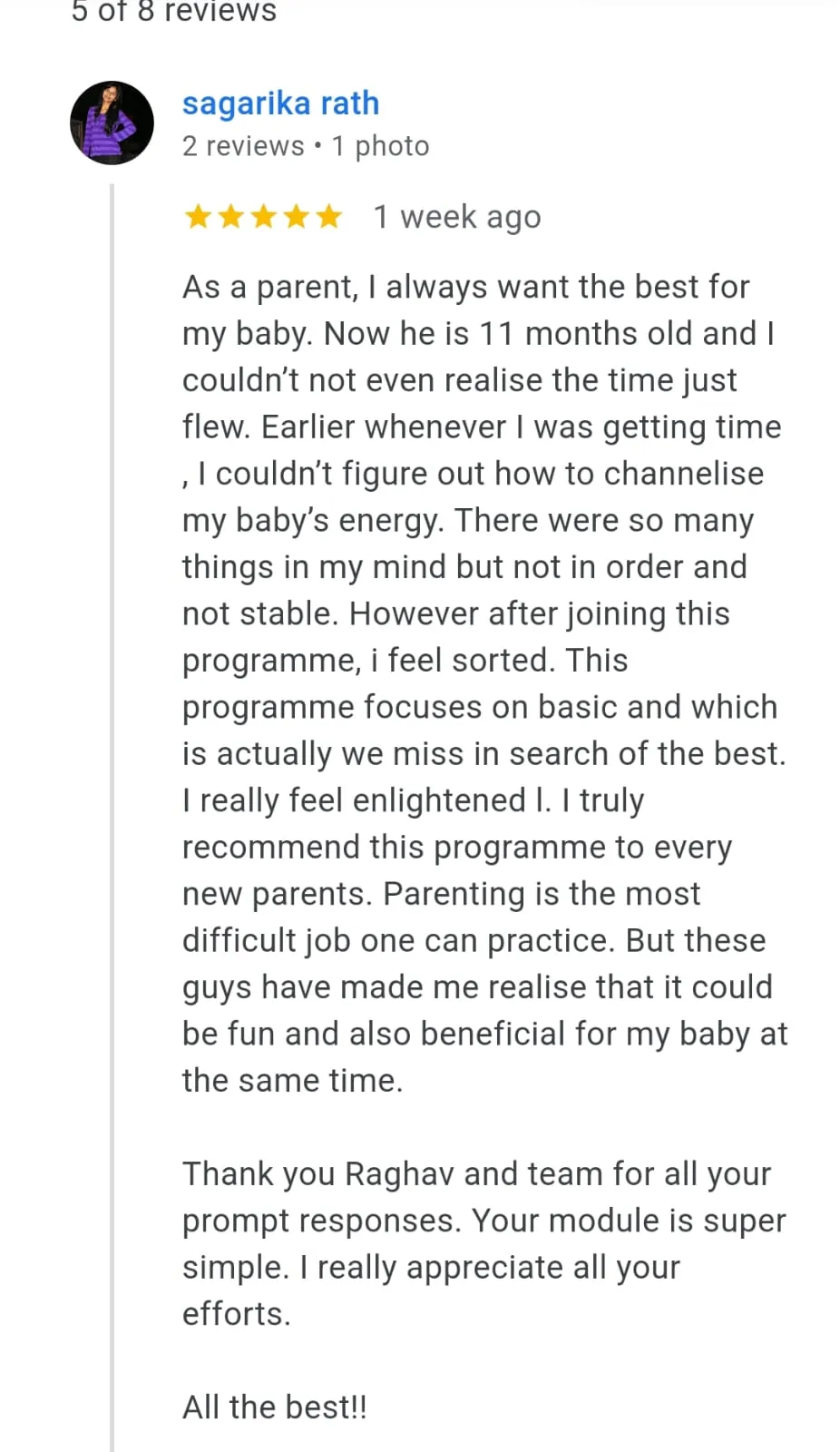 Testimonial from Sagarika Rath