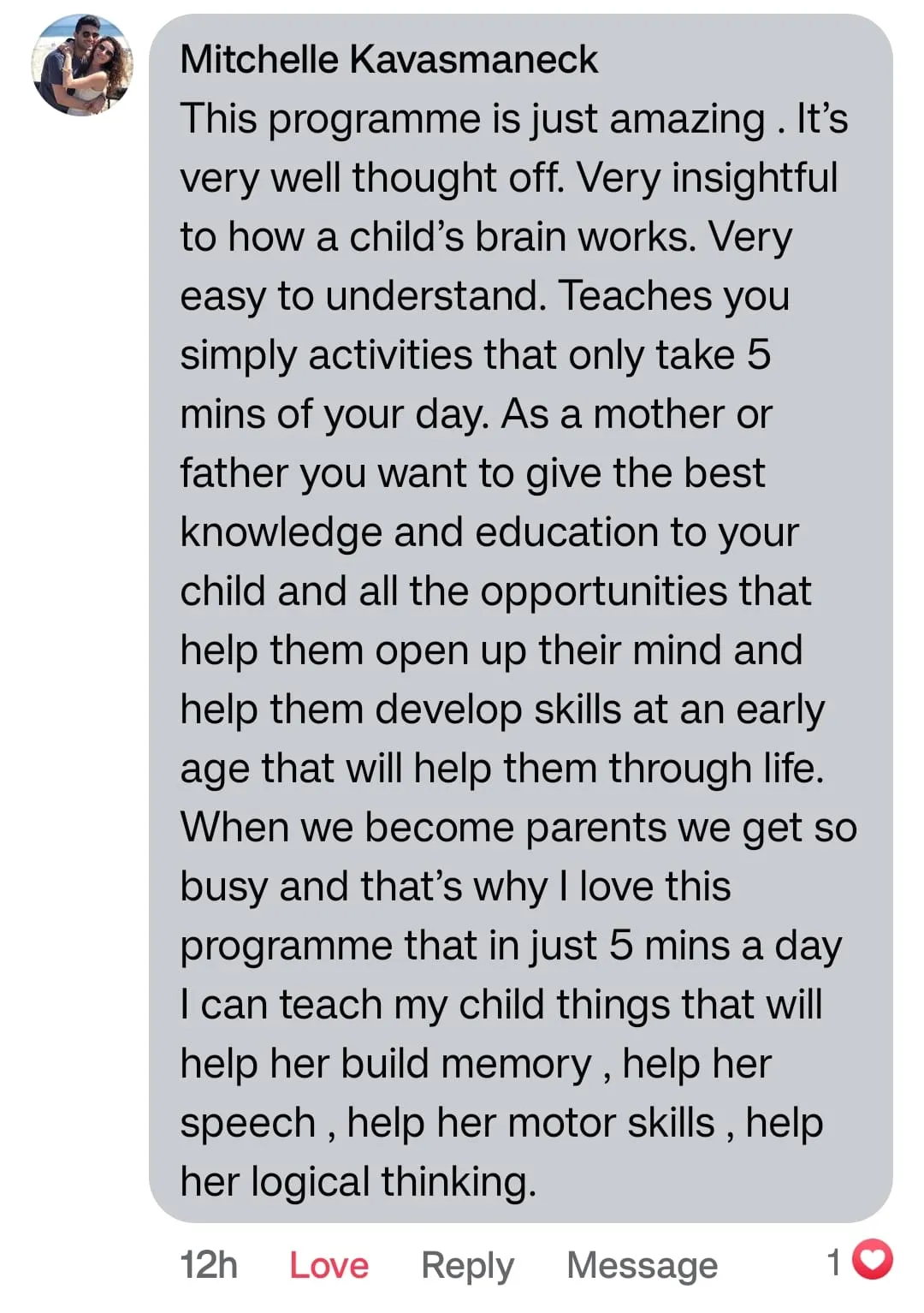 Testimonial from Mitchelle Kevasmaneck