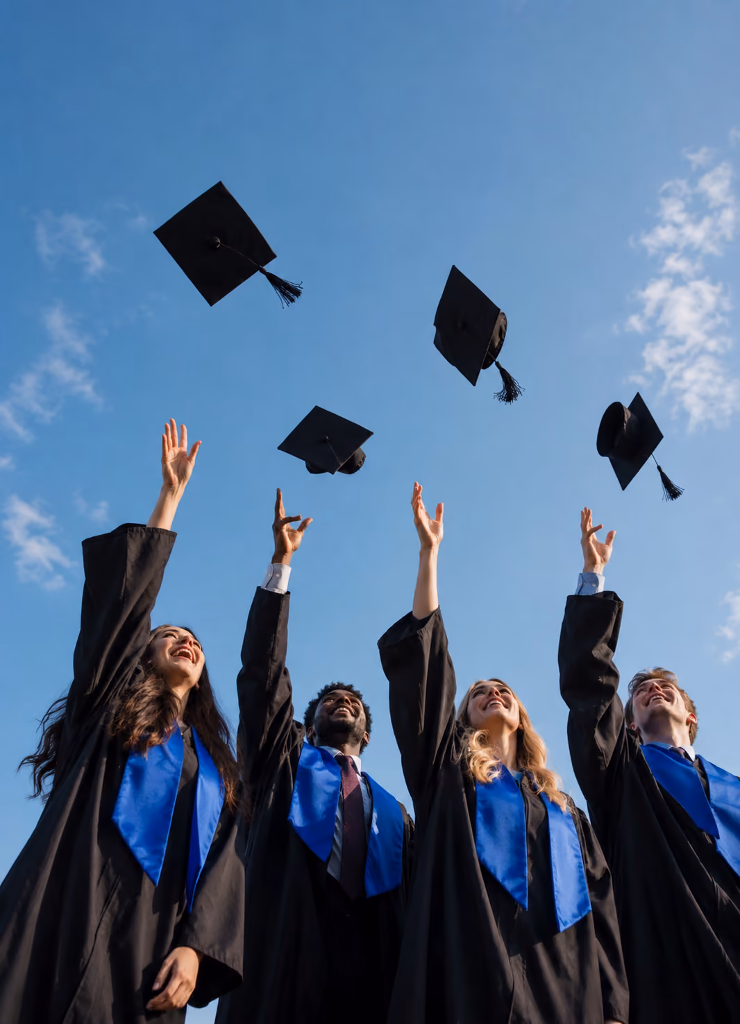 Graduates throwing caps in the air