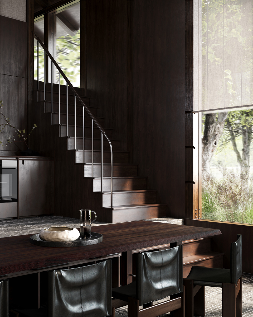 Oblik House Interior Design Dining Area and Stairs
