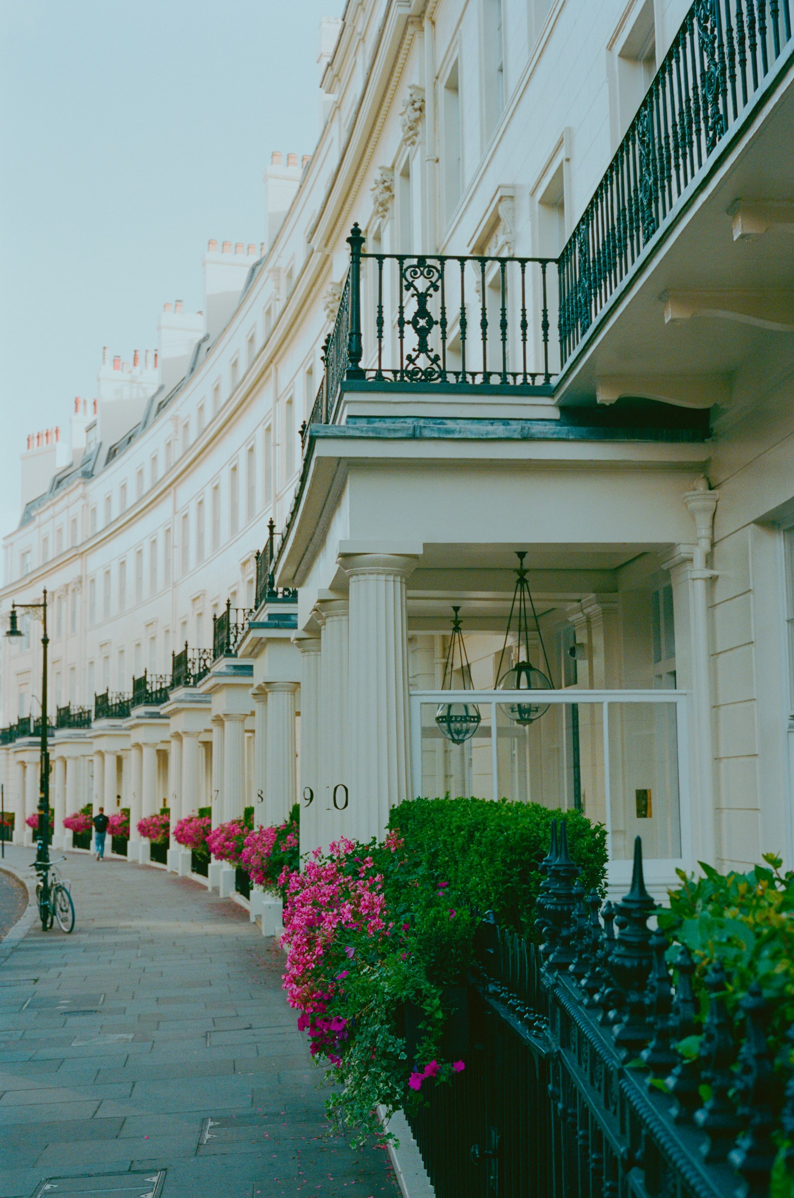 White stucco Regency crescent in prime Belgravia