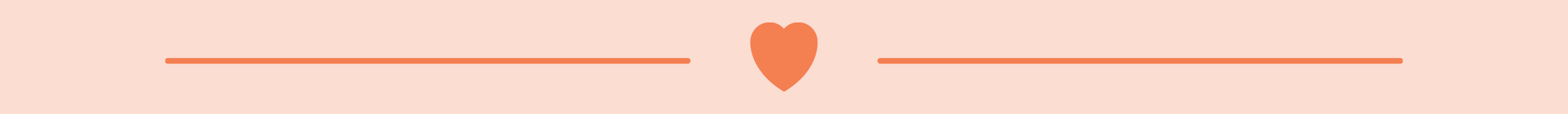 Orange heart symbol centered between two horizontal orange lines on a light peach background.