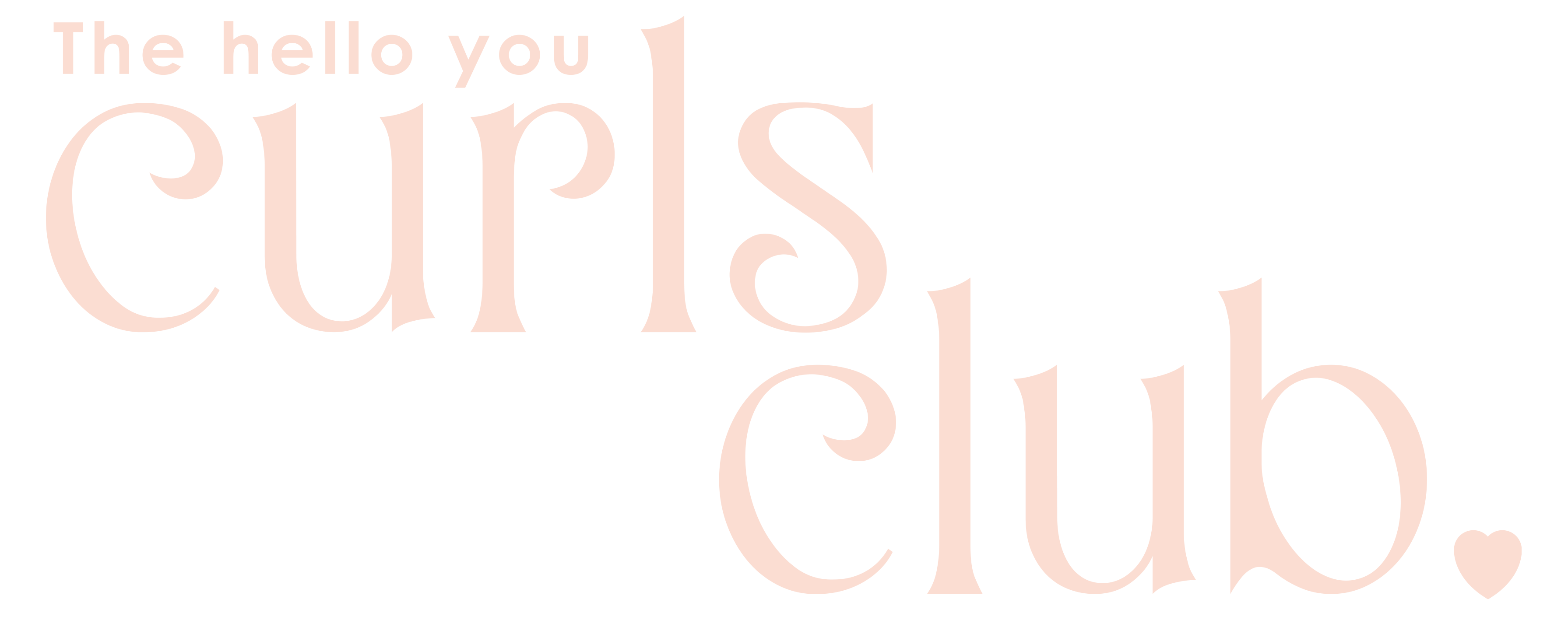 Text logo reading 'the hello you curls club' in stylized pink font with a small heart.