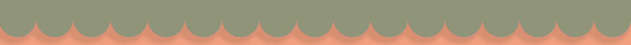 Green scalloped frill pattern with shadow on a light peach background.