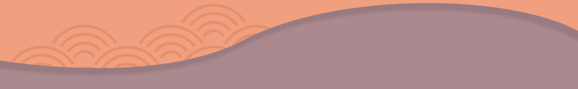 Orange background with wave shapes and faint pink semicircle patterns above a curved mauve shape.