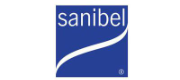 Weißer Schriftzug 'sanibel' auf blauem Hintergrund mit geschwungener weißer Linie darunter.