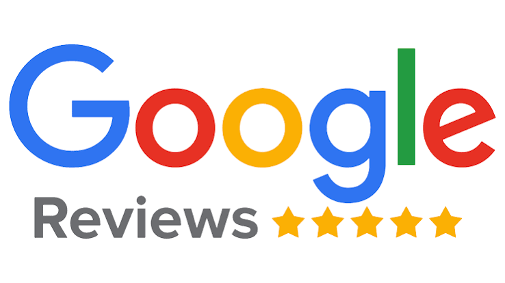 Google Reviews logo with five yellow stars indicating a high rating.