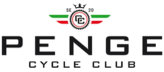 Penge Cycle Club logo with a crown above a circular emblem featuring letters and green and red wings on each side, with the text PENGE CYCLE CLUB below.