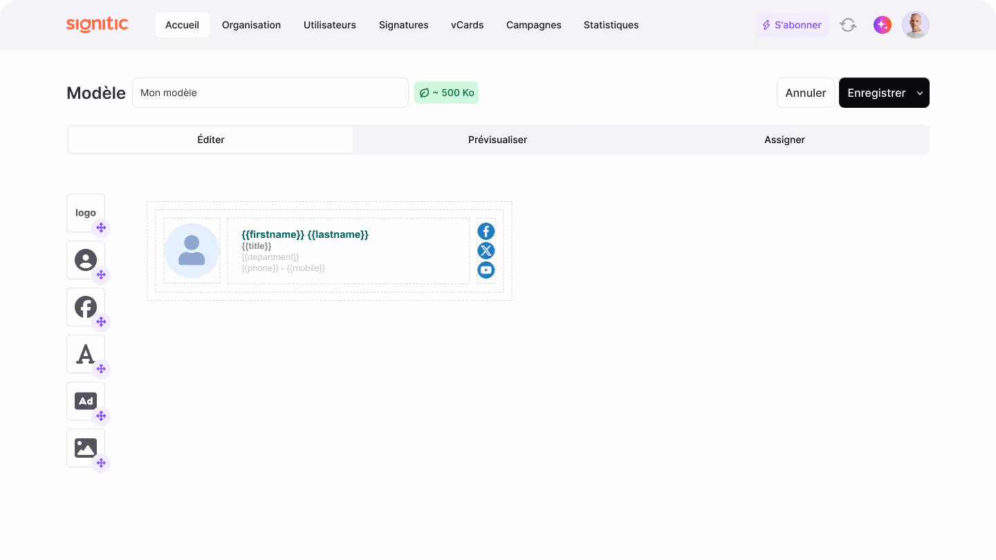 Interface Signitic de création de signature email