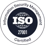 ISO 27001 Information Security Management Certified logo with globe symbol in center