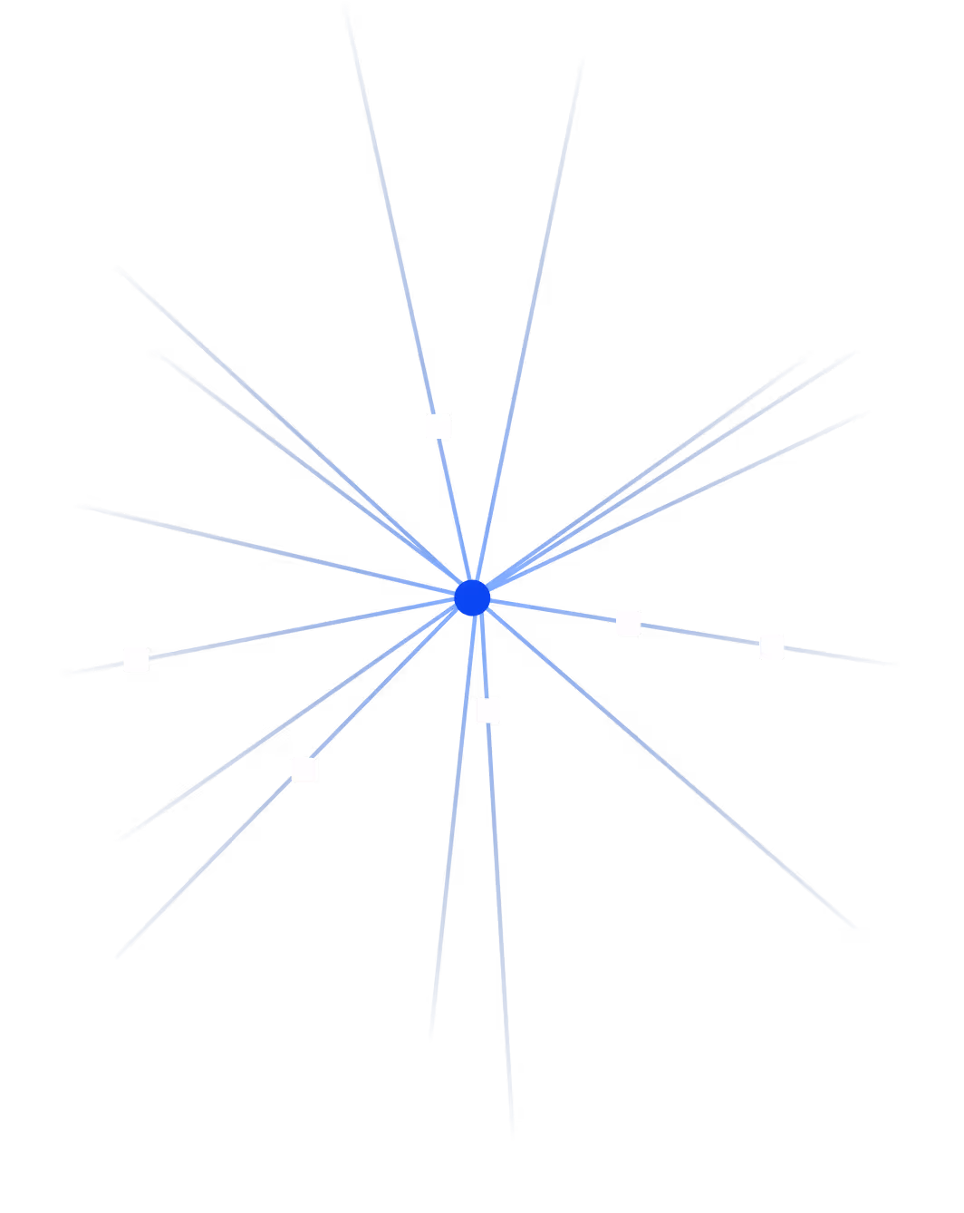 Blue circle in center with multiple blue lines radiating outward, each ending near a white square.