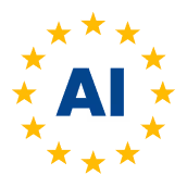 Blue AI letters surrounded by a circle of yellow stars.