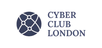 Logo with interconnected nodes forming a globe and text Cyber Club London.