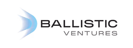 Ballistic Ventures logo with a stylized blue and white abstract shape to the left of the text.