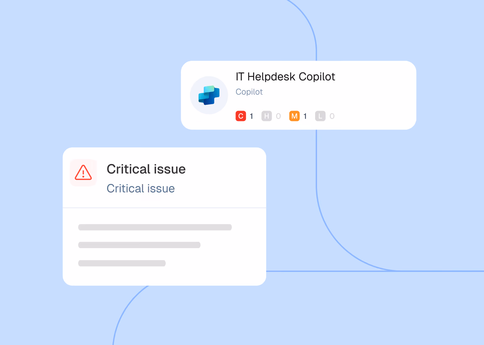 IT Helpdesk Copilot showing one critical and one medium issue in session monitoring interface.