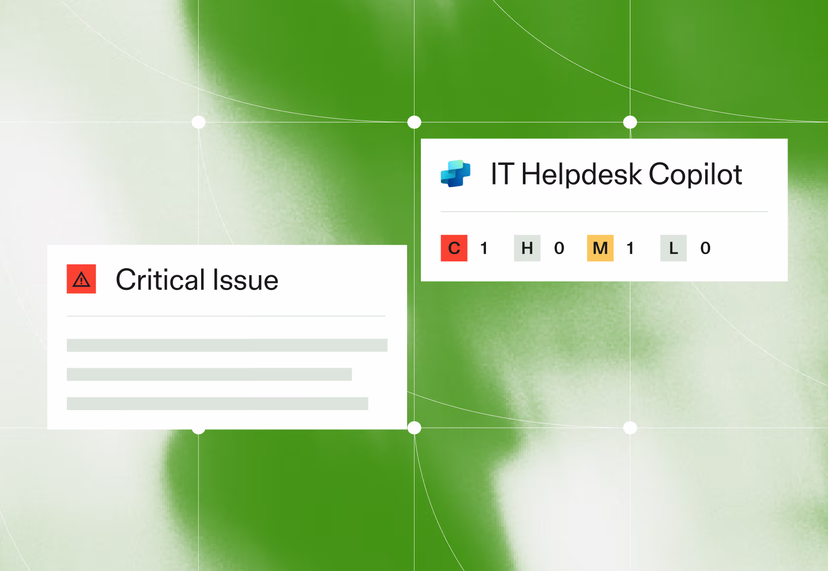 Noma critical issue card for an IT Helpdesk Copilot agent with issue counts by severity