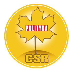 Golden CSR Leaf badge from POLITYKA weekly, a gold maple leaf emblem