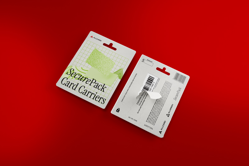 secure pack card carrier for tamper proof packaging.