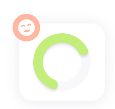 Green circular progress indicator partially filled with a smiling face icon in the top left corner.
