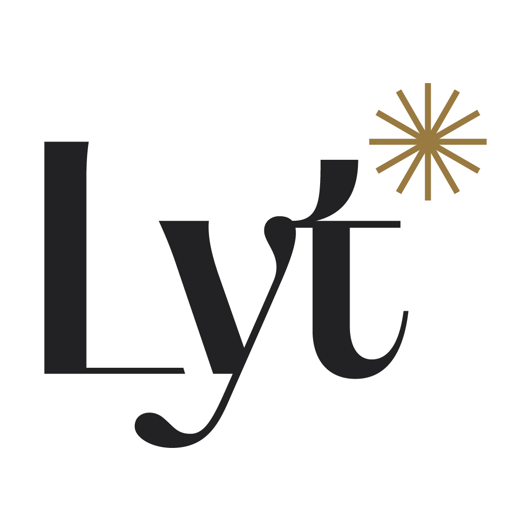 Black text 'Lyt' with a gold starburst symbol to the upper right of the 't'.