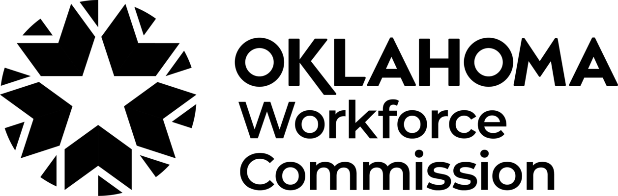 Oklahoma Workforce Commission logo with blue star and red and white stripes map outline