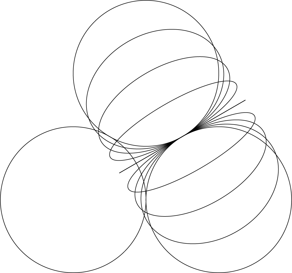 Three overlapping circles with curved connecting lines converging in the center.