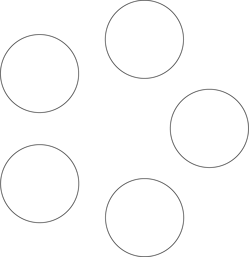 Five evenly spaced empty black circles arranged around a center point on a white background.