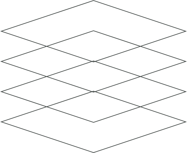 Four overlapping wireframe diamond shapes stacked vertically with transparent centers.