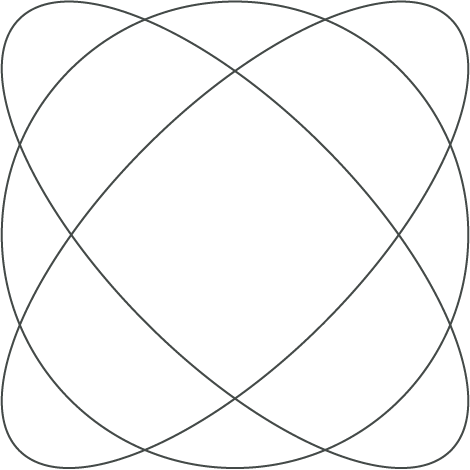 Abstract symmetrical design with curved lines forming intersecting loops inside a square shape.