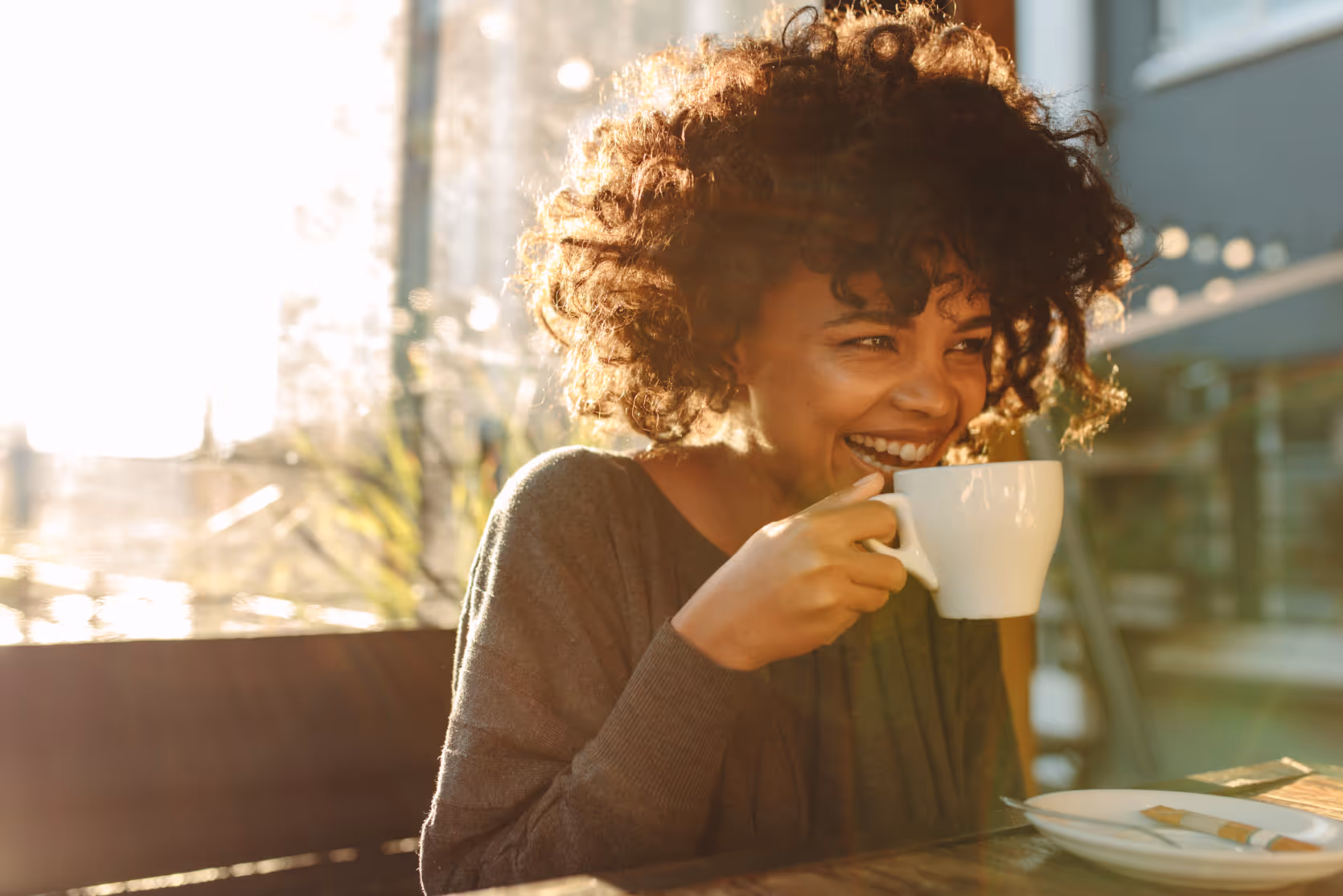 Woman drinking coffee tock image