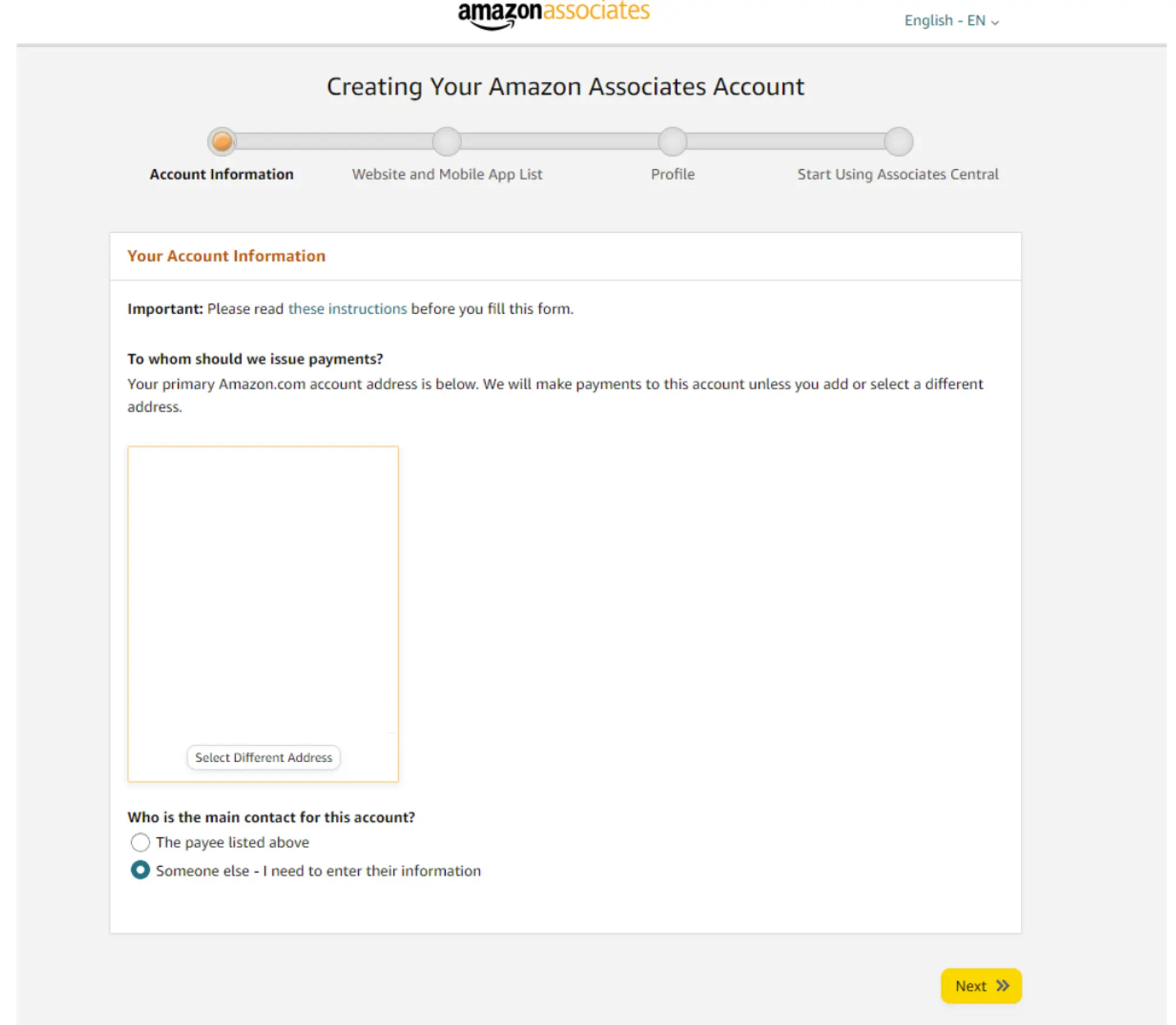 how to create amazon associates account step 1