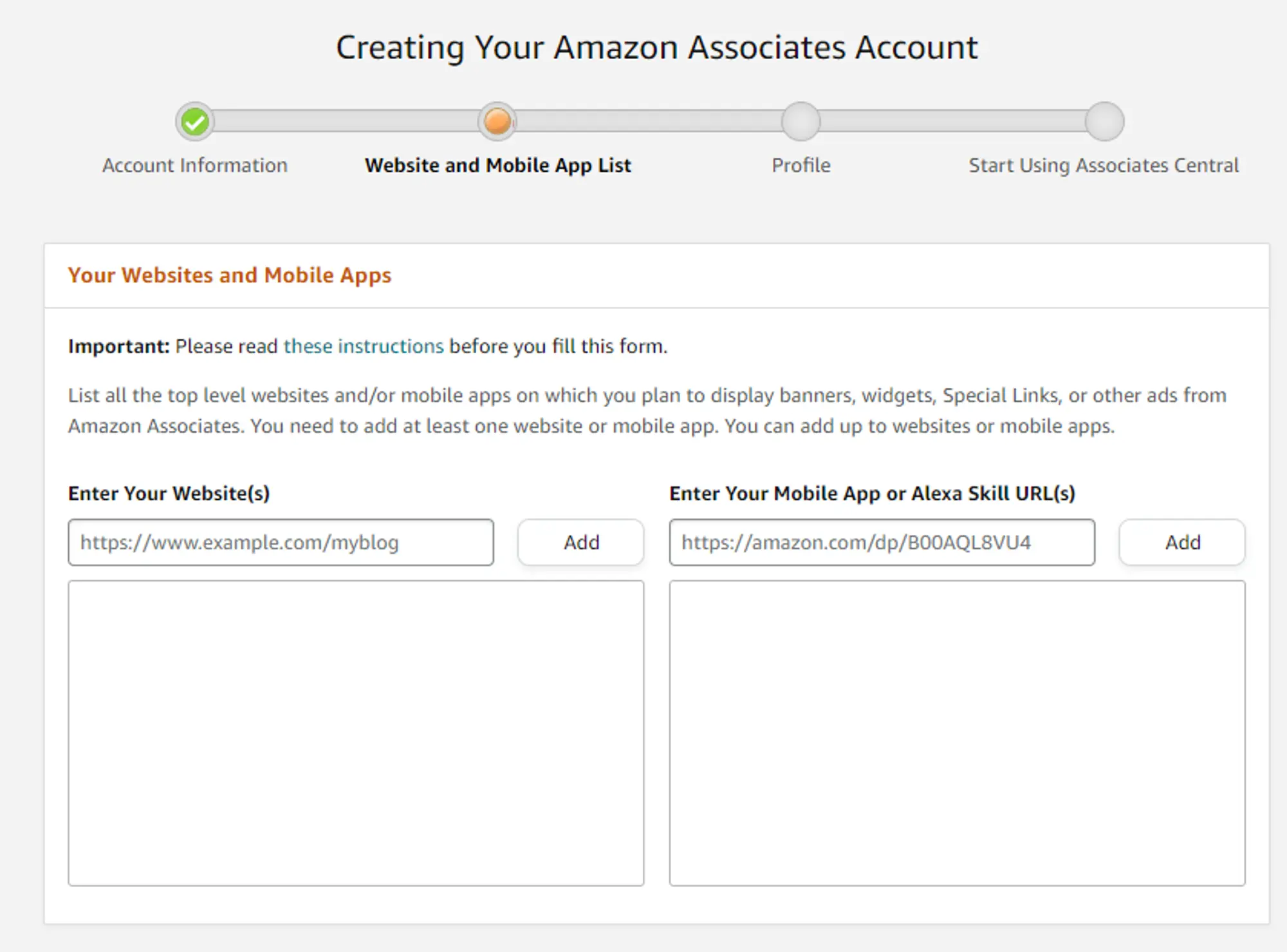 amazon associates account step 2