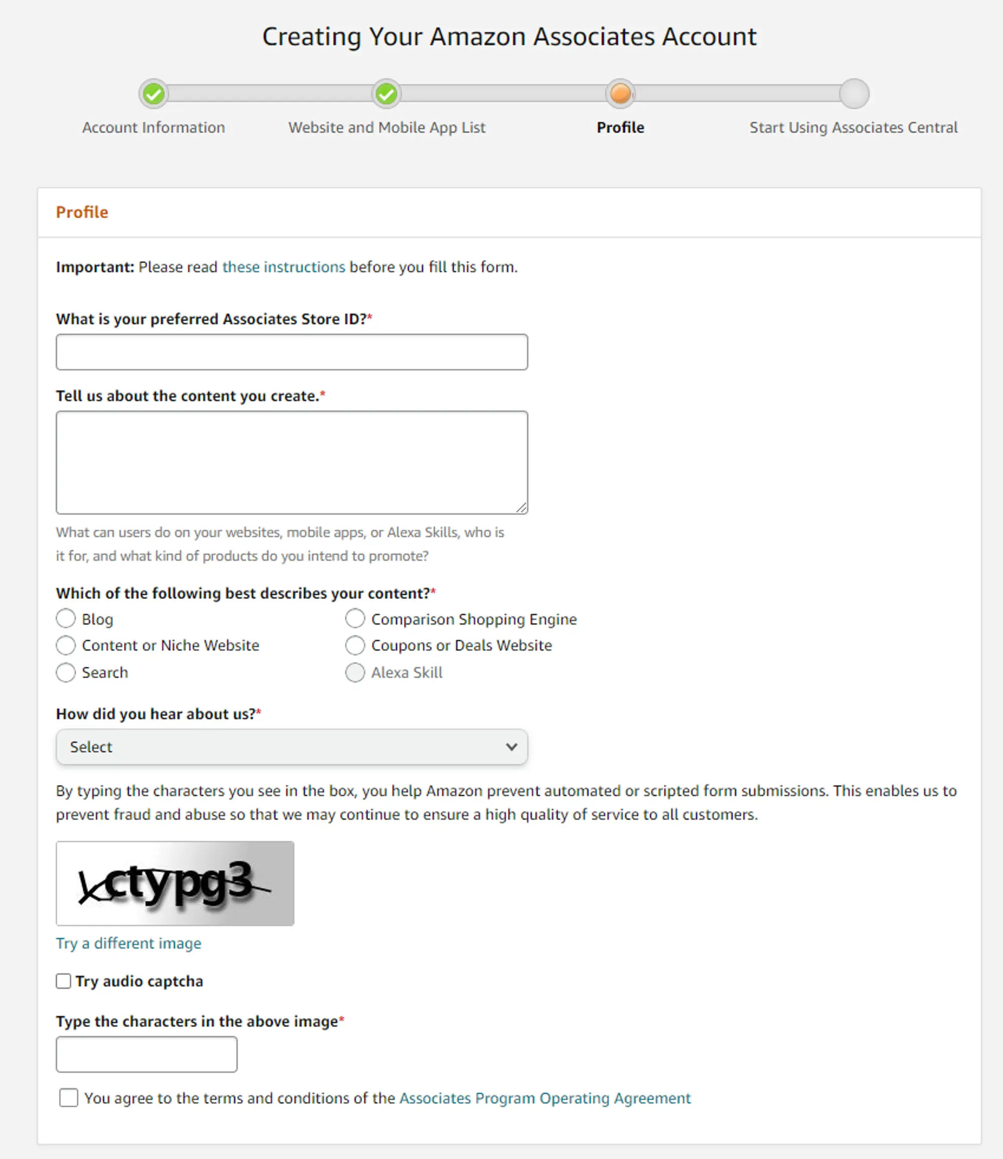 amazon associates account step 3