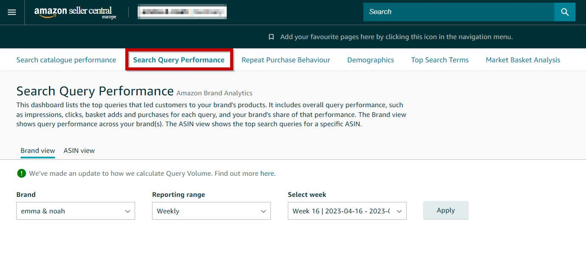 Amazon's seach query performance page