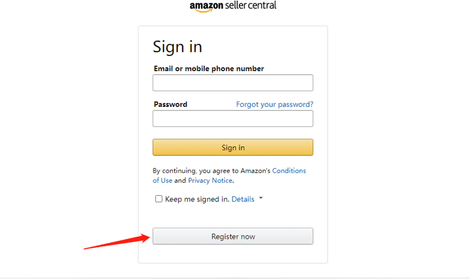 amazon seller central sign up page