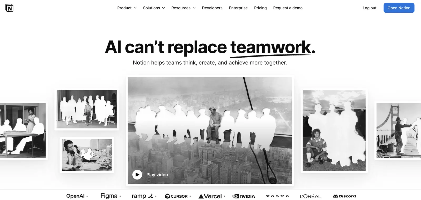 Notion homepage with use-case-driven navigation for different buyer types