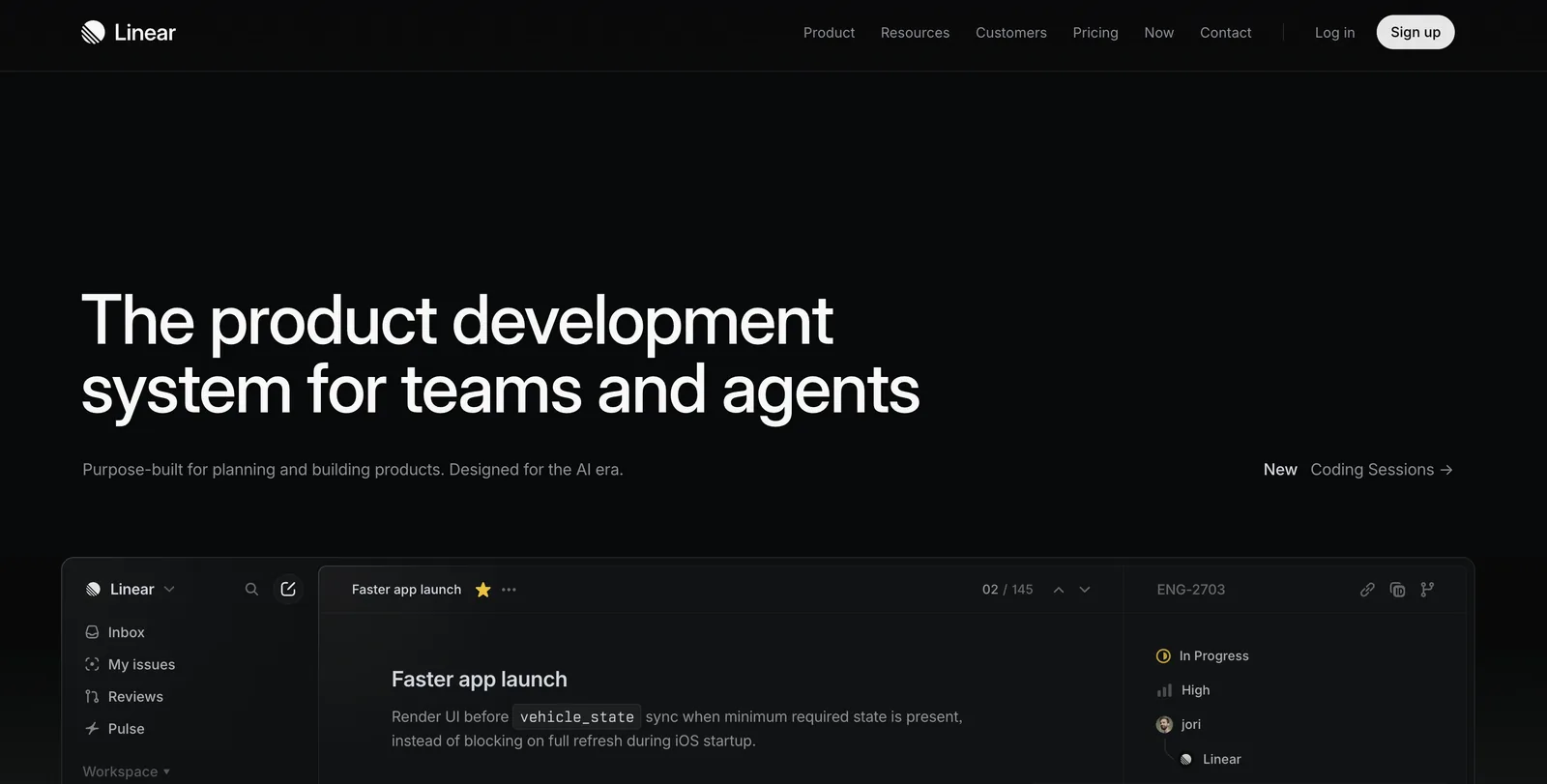 Linear homepage with a minimal, fast-loading design built for technical audiences