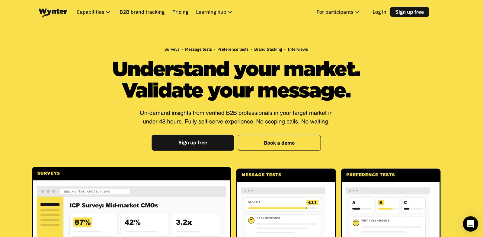 Wynter homepage with a clear value proposition stated in the hero section