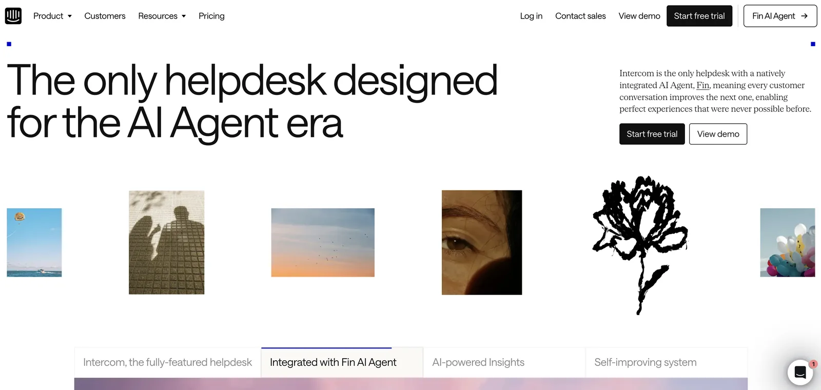 Intercom homepage organized around customer use cases
