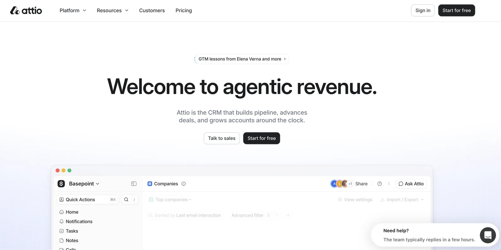 Attio homepage showing a modern, differentiated visual design for a CRM product