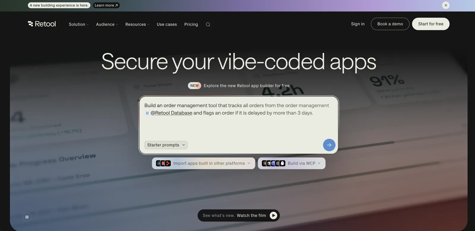Retool homepage with developer-focused documentation and interactive examples