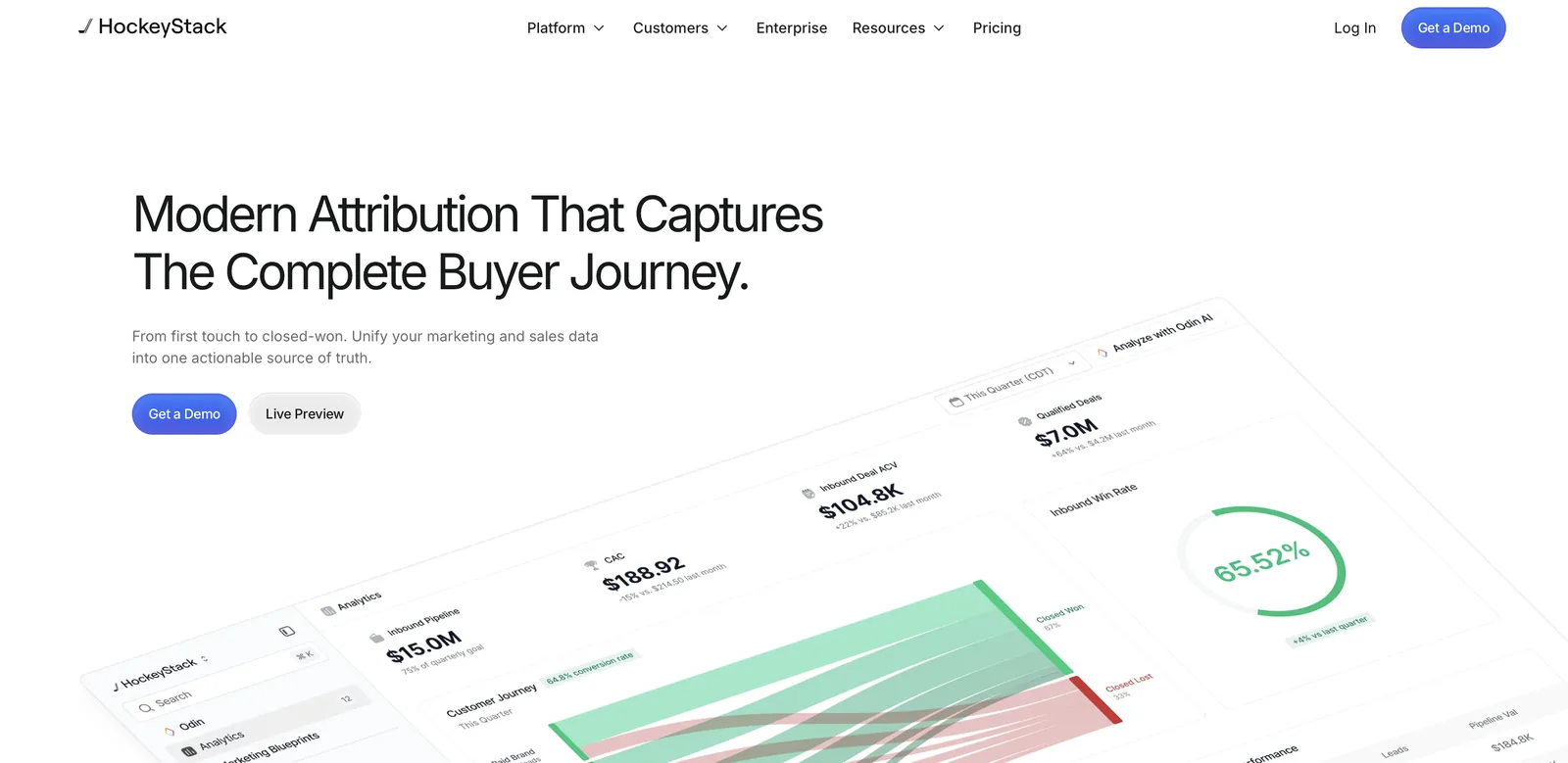 HockeyStack homepage with bold branding for a B2B analytics product