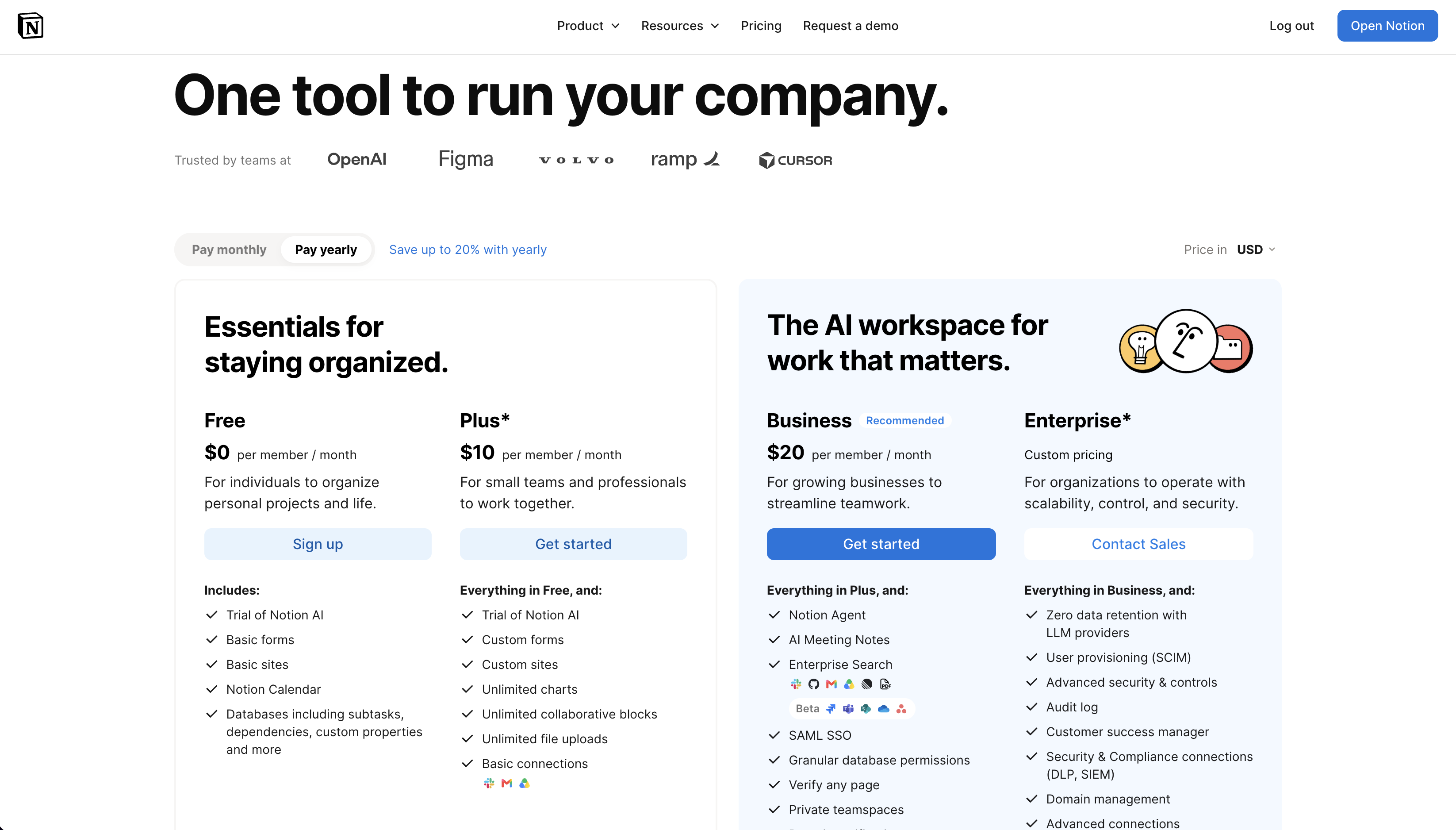 Notion pricing page 2026