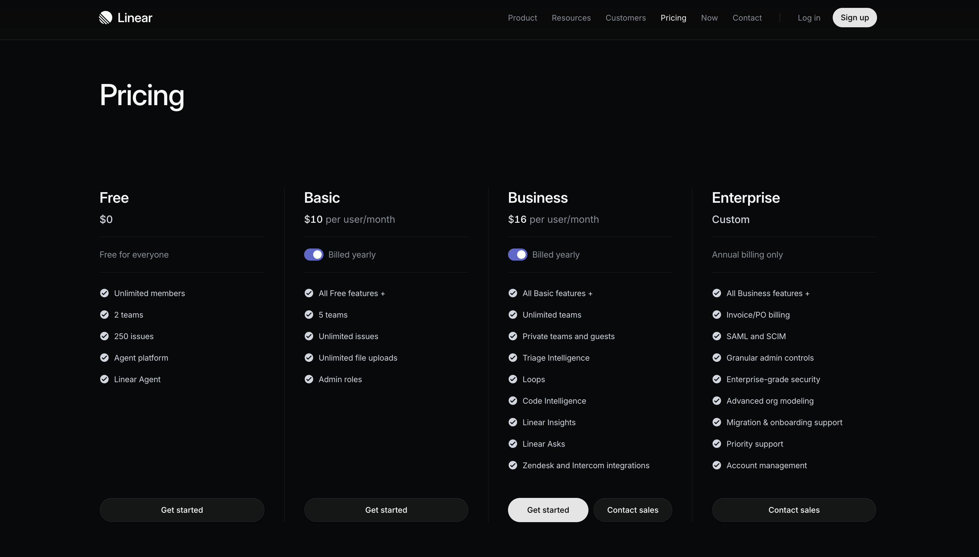 Linear pricing page 2026