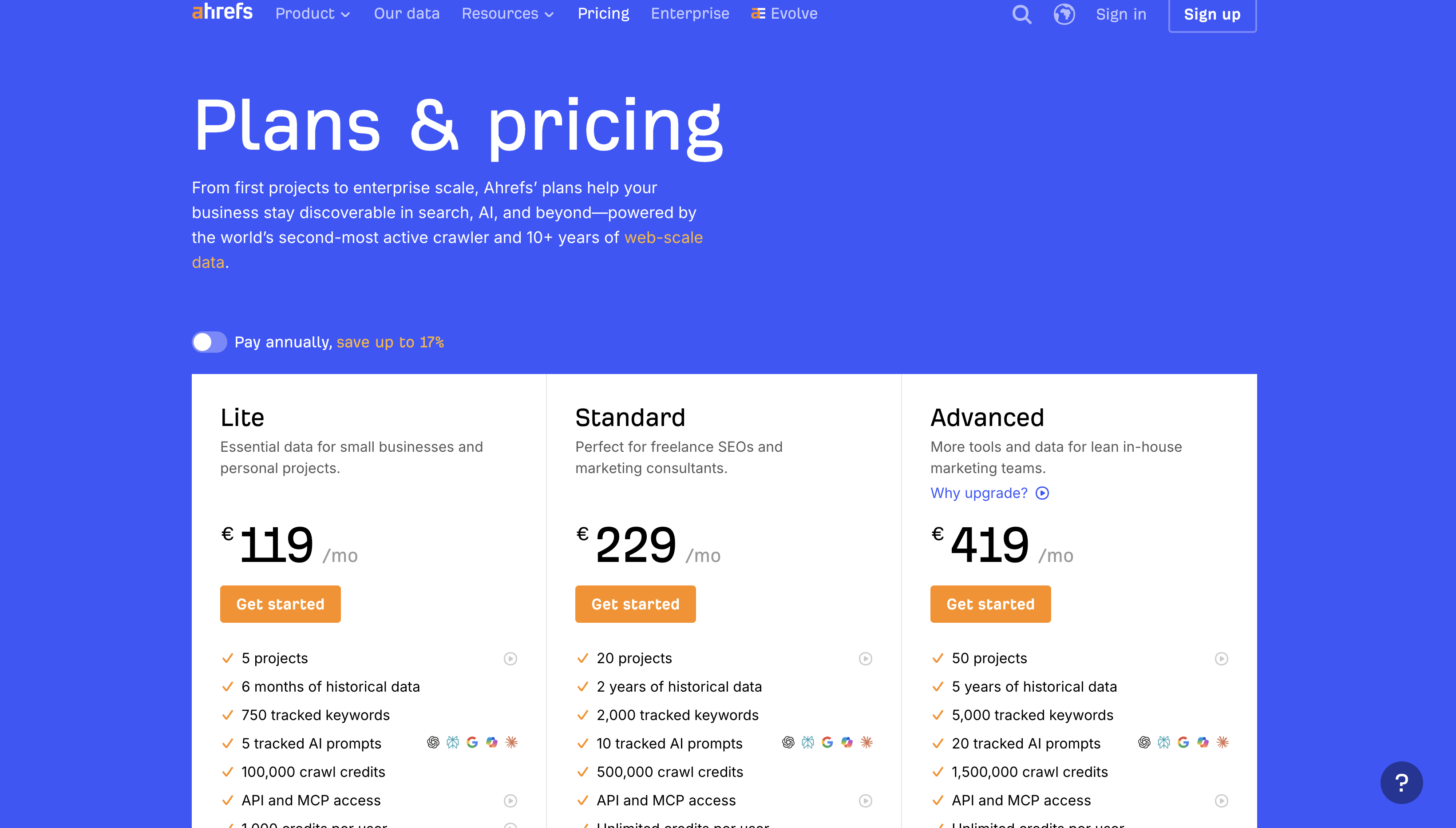 Ahrefs pricing page 2026