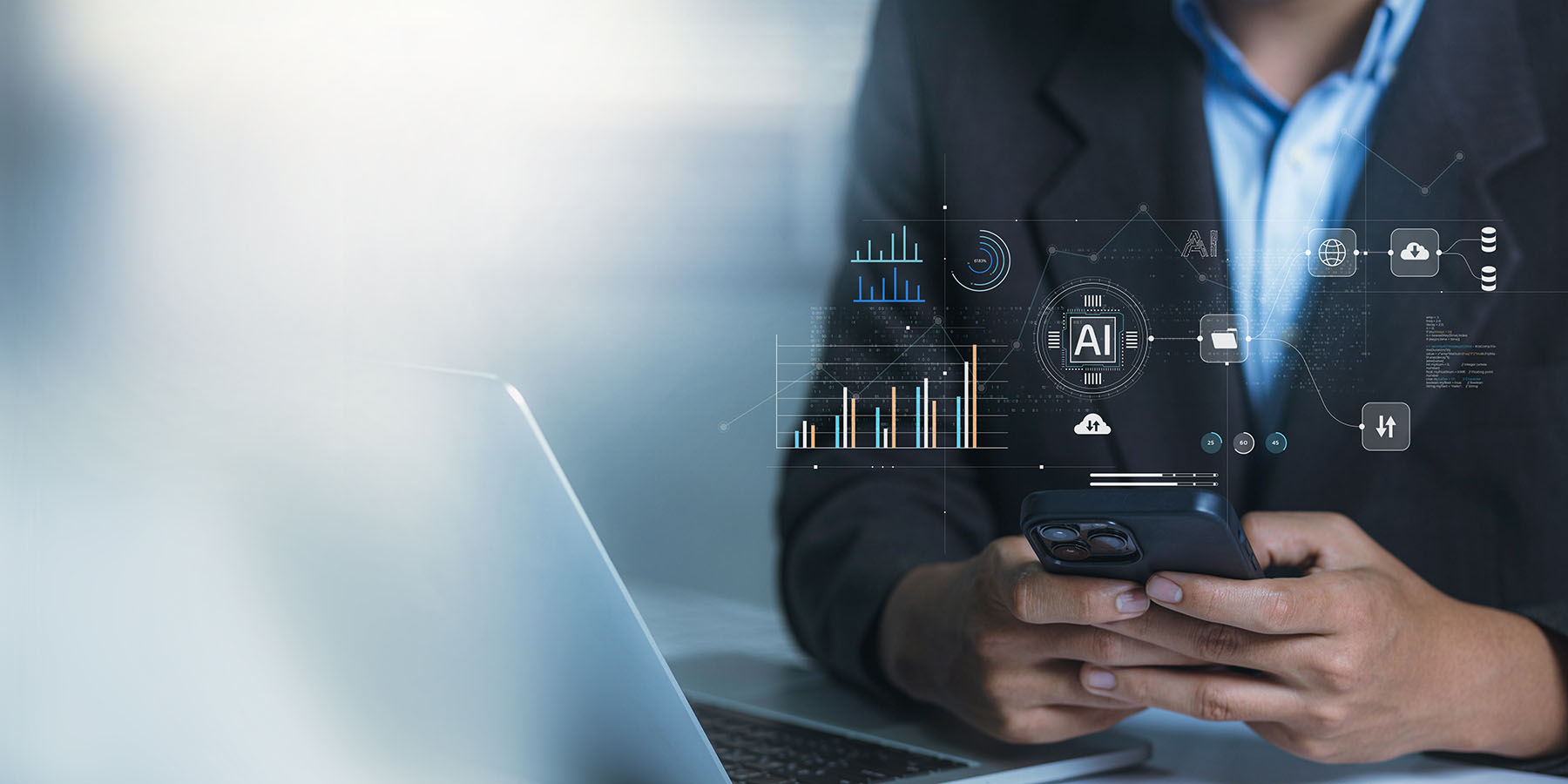 Tampa Bay business owner reviewing AI marketing analytics on a laptop